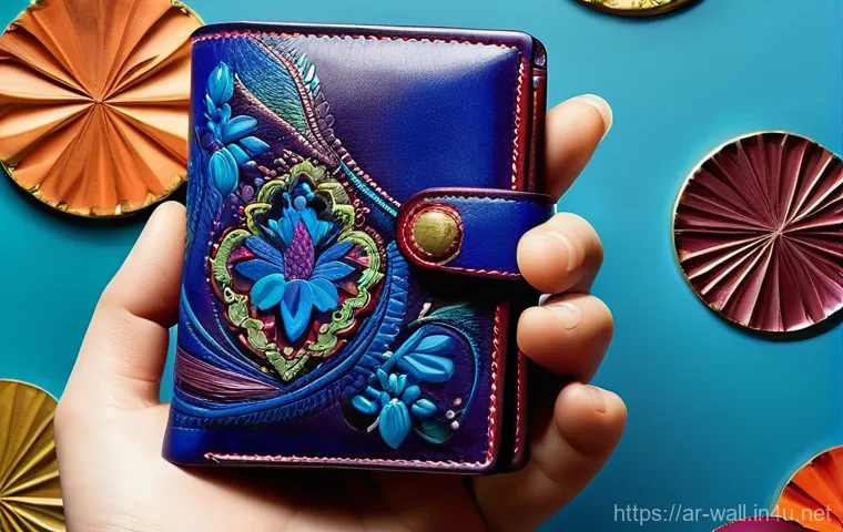 카스텔바작의 아트워크 지갑 리뷰 - **Prompt 1: Artistic Expression in Hand**
    A close-up, dynamic shot of an elegantly manicured han...