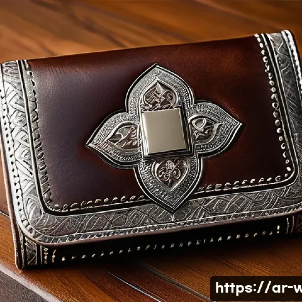 크롬하츠 가죽 지갑의 독창성 - A close-up image of a luxury Chrome Hearts wallet crafted from premium cow leather, showcasing intri...