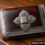 크롬하츠 가죽 지갑의 독창성 - A close-up image of a luxury Chrome Hearts wallet crafted from premium cow leather, showcasing intri...