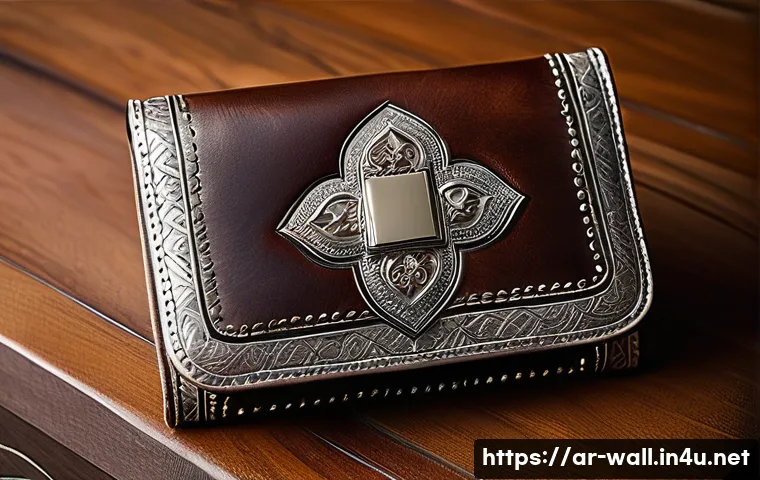 크롬하츠 가죽 지갑의 독창성 - A close-up image of a luxury Chrome Hearts wallet crafted from premium cow leather, showcasing intri...