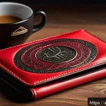 나이키와 아디다스 스포츠 지갑 비교 - A sleek and modern Nike wallet showcased on a traditional Arabian wooden table with intricate geomet...