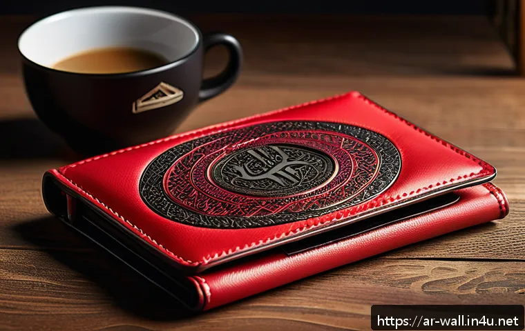 나이키와 아디다스 스포츠 지갑 비교 - A sleek and modern Nike wallet showcased on a traditional Arabian wooden table with intricate geomet...