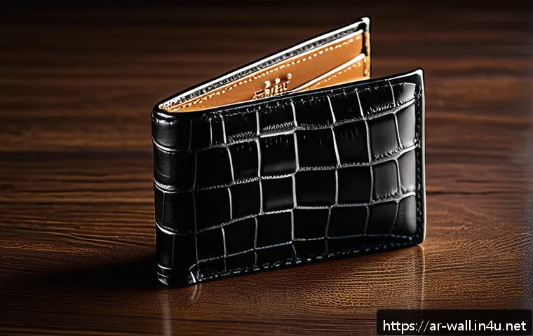 알렉산더왕 크록 레더 지갑 스타일링 - A luxurious Alexander Wang Croc Leather wallet placed elegantly on a traditional Middle Eastern wood...